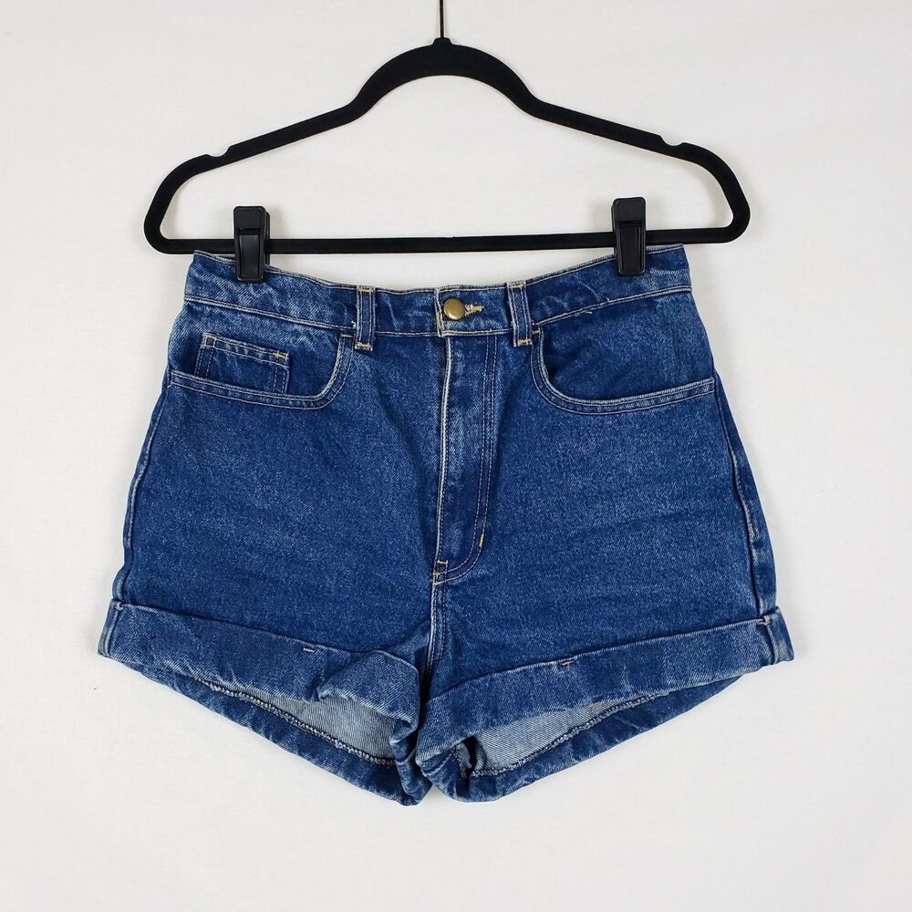 American Apparel Jeans Denim High-Waist Cuff Short Womens 29 Blue Made in USA